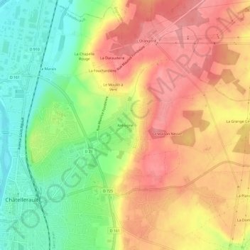 Carte topographique Antoigné, altitude, relief