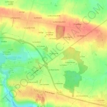 Carte topographique La Grugerie, altitude, relief