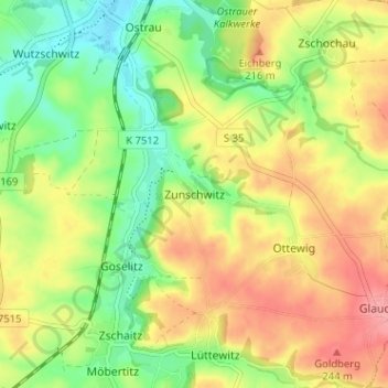 Carte topographique Zunschwitz, altitude, relief