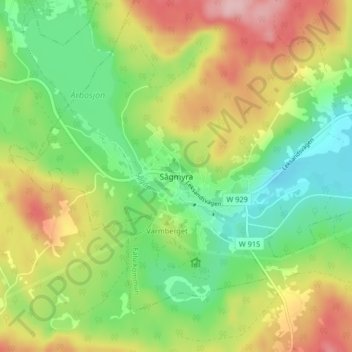 Carte topographique Sågmyra, altitude, relief