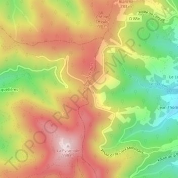 Carte topographique Croix Montmain, altitude, relief