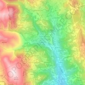 Carte topographique Moretti, altitude, relief