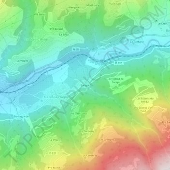 Carte topographique Sangot, altitude, relief