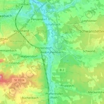 Carte topographique Rednitzhembach, altitude, relief