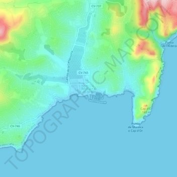 Carte topographique Moraira, altitude, relief