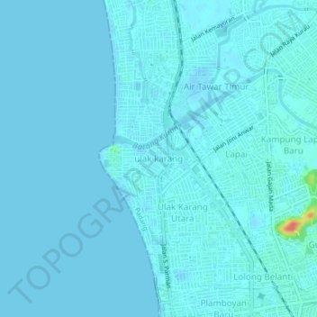 Carte topographique ulak karang, altitude, relief