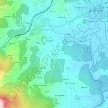 Carte topographique Perros, altitude, relief