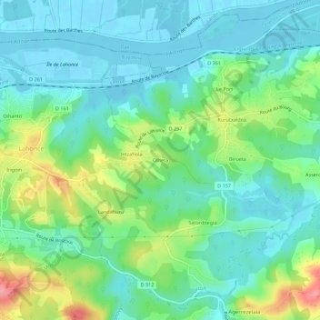 Carte topographique Olheta, altitude, relief