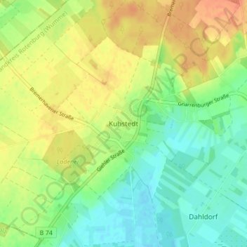 Carte topographique Kuhstedt, altitude, relief