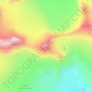 Carte topographique Austre Memurutinden, altitude, relief