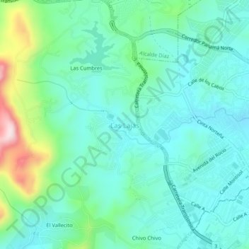 Carte topographique Las Lajas, altitude, relief