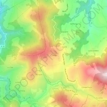 Carte topographique Marlin, altitude, relief