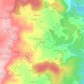 Carte topographique A Cavada, altitude, relief