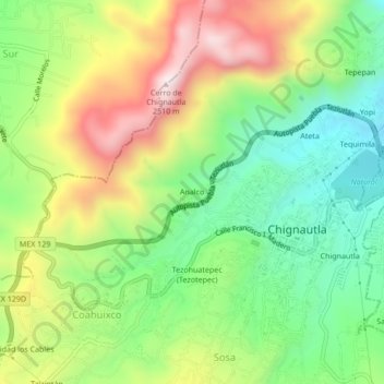 Carte topographique Analco, altitude, relief