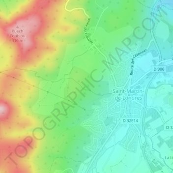 Carte topographique Croix de Lauret, altitude, relief