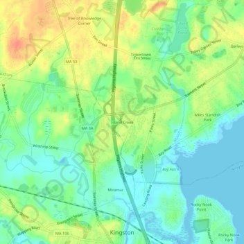 Carte topographique Island Creek, altitude, relief