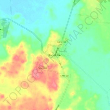 Carte topographique Hopelchén, altitude, relief