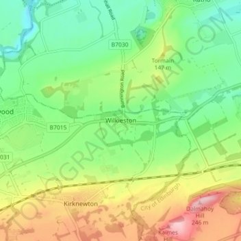 Carte topographique Wilkieston, altitude, relief