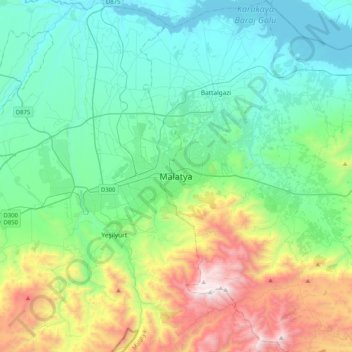 Carte topographique Malatya, altitude, relief