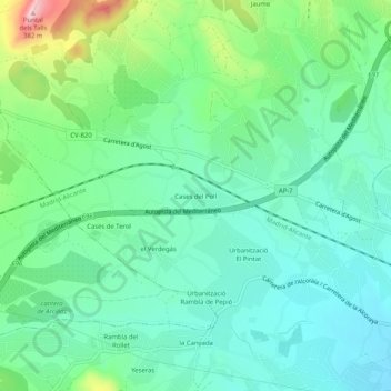Carte topographique Cases del Poll, altitude, relief