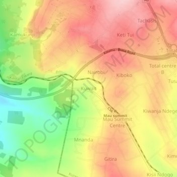 Carte topographique Kuwait, altitude, relief