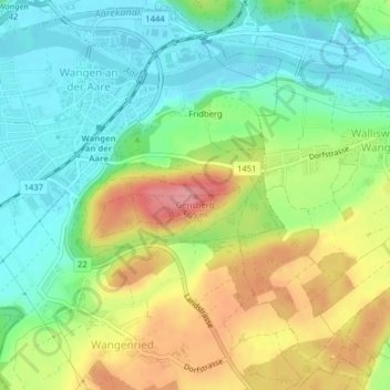 Carte topographique Gensberg, altitude, relief