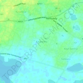 Carte topographique Karaveddy, altitude, relief