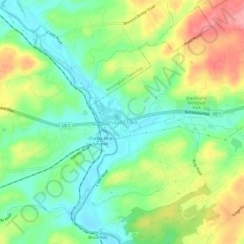 Carte topographique Chadds Ford, altitude, relief