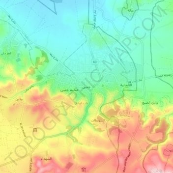 Carte topographique Jénine, altitude, relief