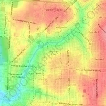 Carte topographique Campos do Iguaçu, altitude, relief