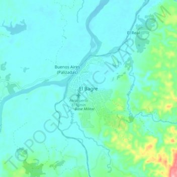 Carte topographique El Bagre, altitude, relief