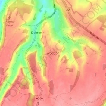 Carte topographique Wootton, altitude, relief