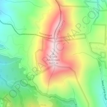 Carte topographique Snake Mountain, altitude, relief