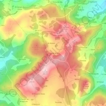 Carte topographique Corteo de Arriba, altitude, relief