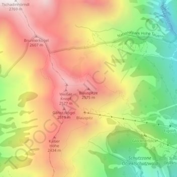 Carte topographique Blauspitze, altitude, relief