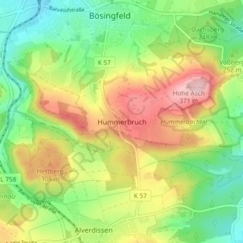 Carte topographique Hummerbruch, altitude, relief