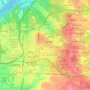 Carte topographique Juanita Drive, altitude, relief
