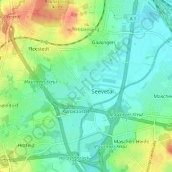 Carte topographique Jehrden, altitude, relief