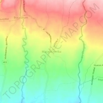 Carte topographique Macano Arriba, altitude, relief