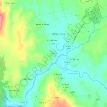 Carte topographique O Outeiro, altitude, relief