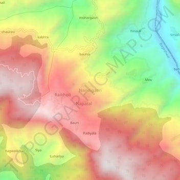 Carte topographique Nandigaon, altitude, relief