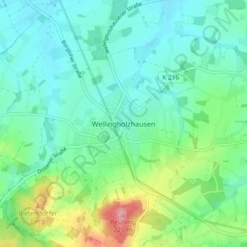 Carte topographique Wellingholzhausen, altitude, relief