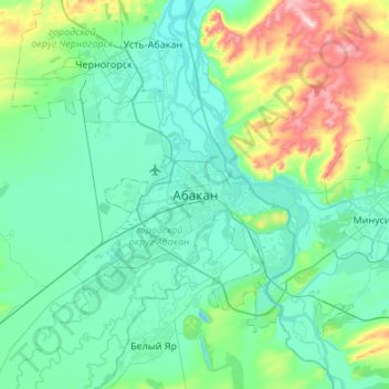 Carte topographique Abakan, altitude, relief