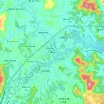 Carte topographique Indaial, altitude, relief