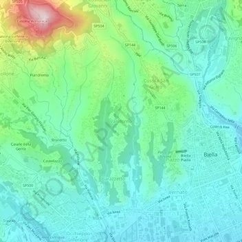 Carte topographique Vandorno, altitude, relief