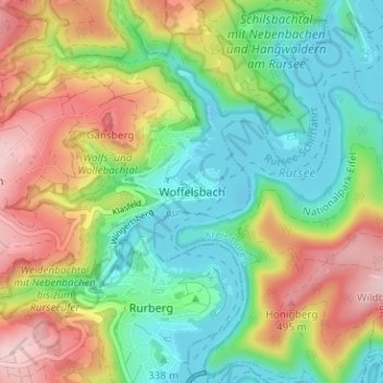 Carte topographique Woffelsbach, altitude, relief