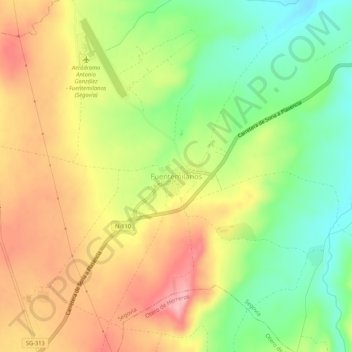 Carte topographique Fuentemilanos, altitude, relief