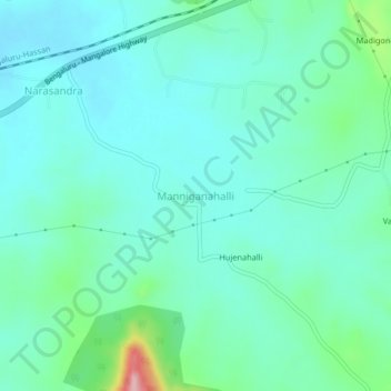 Carte topographique Manniganahalli, altitude, relief