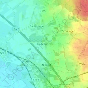 Carte topographique Holtebüttel, altitude, relief