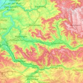 Carte topographique Remshalden, altitude, relief